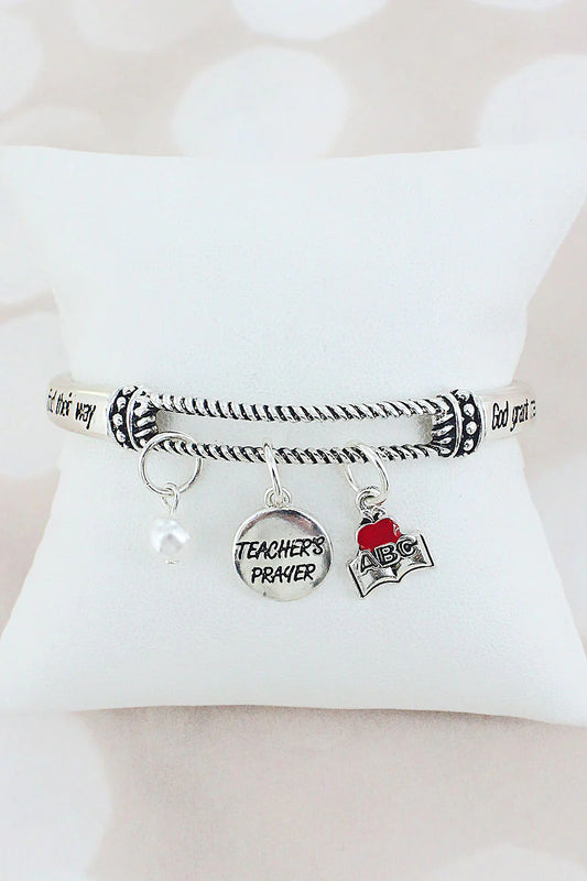 SILVERTONE TEACHER'S PRAYER CHARM BRACELET