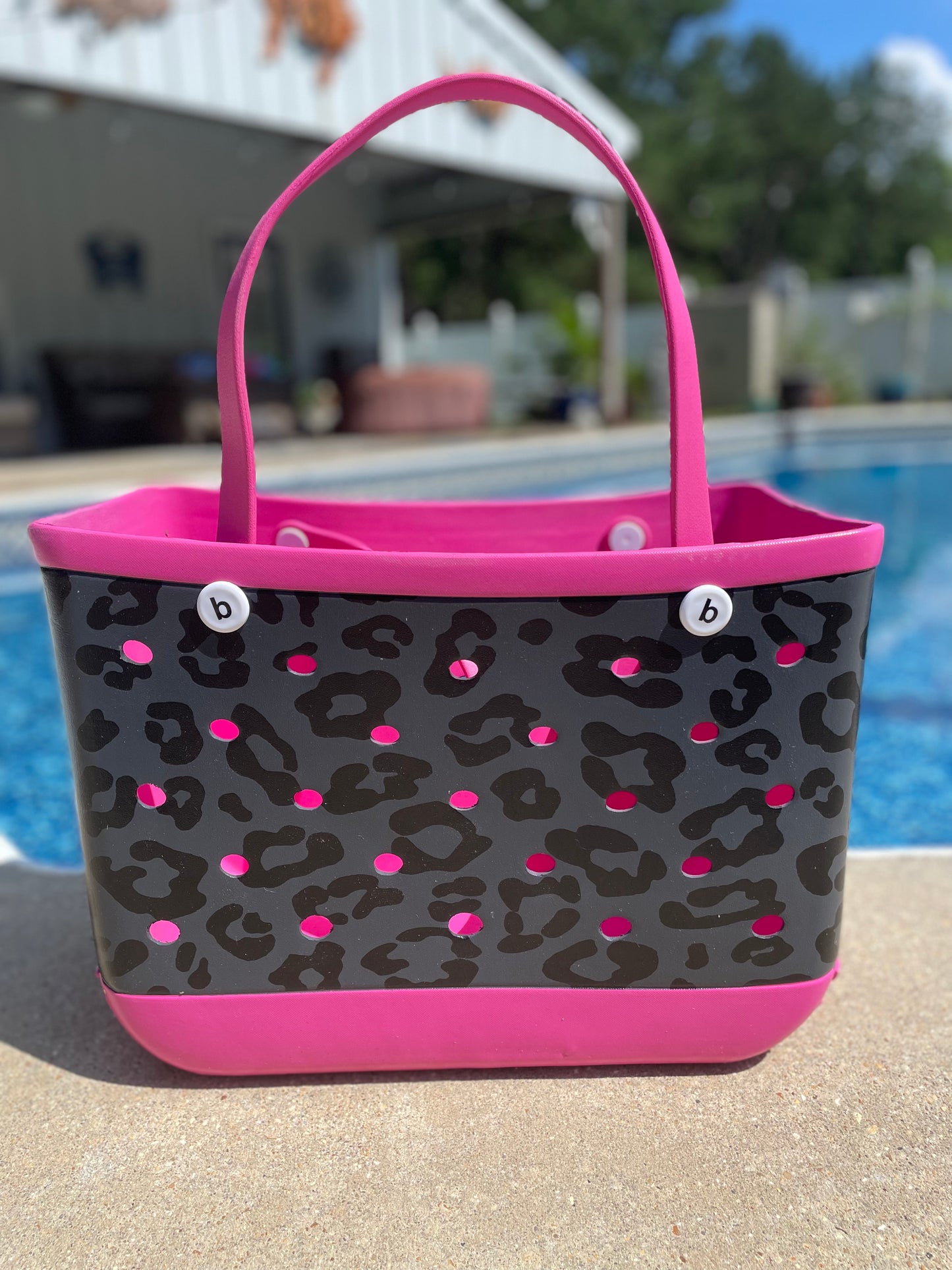 Beach Bag, Hot Pink and Black Leopard Rubber Bag, Beach Bag, Leopard Print Beach Bag| Beach