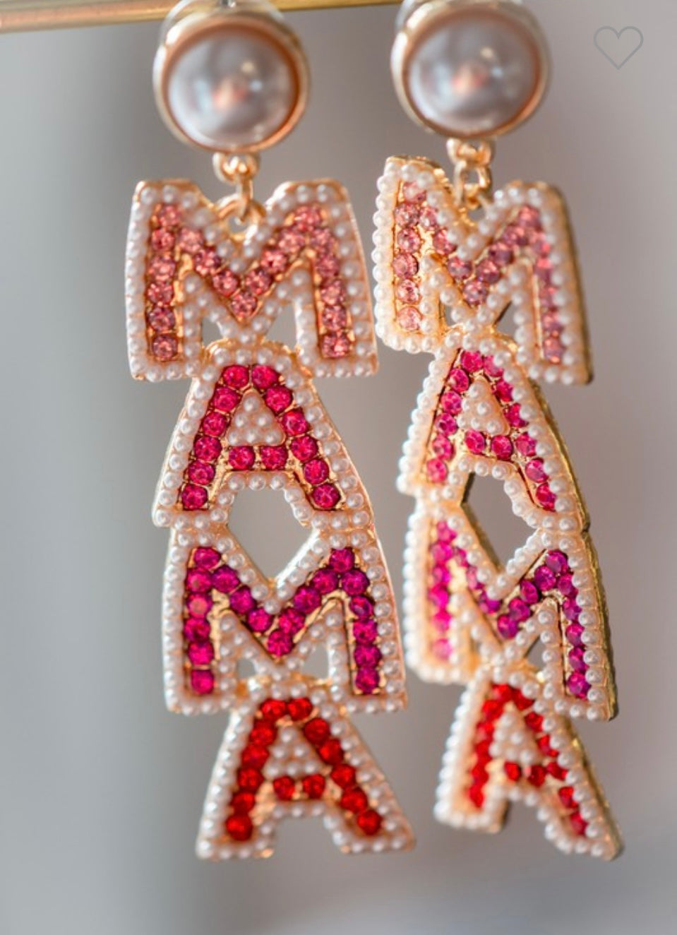 Red elegant Mama diamond- encrusted drop ear rings; jewelry