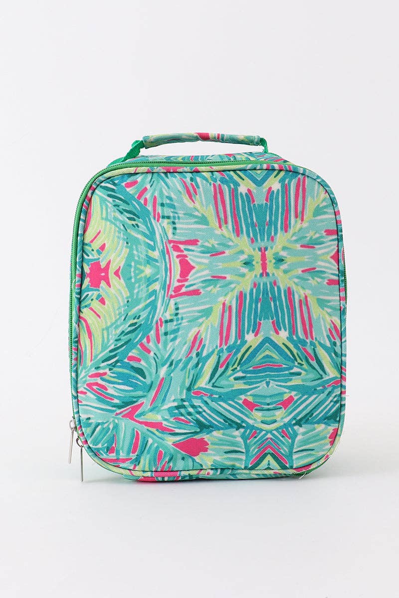 Green lily print lunch box/Back to School