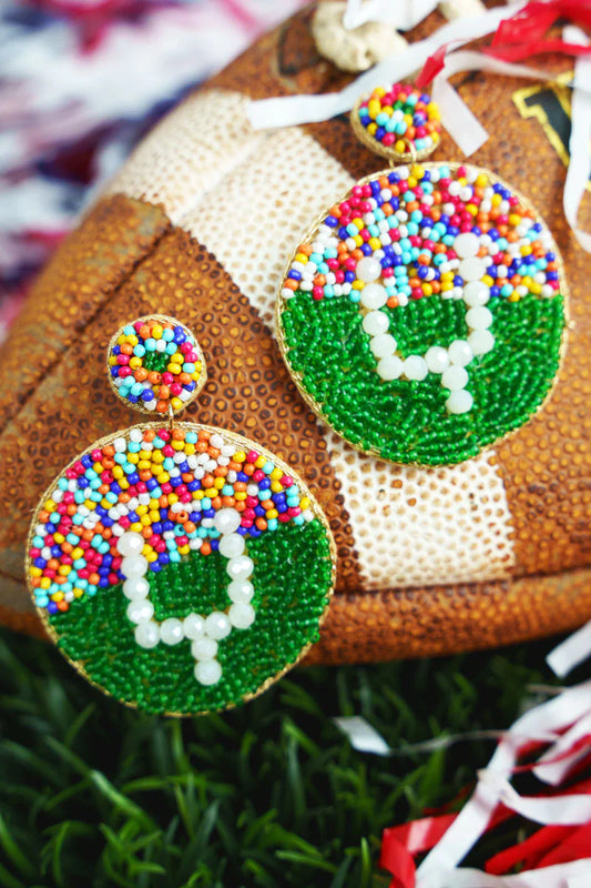 Field Goal, Football Field Seed Bead Drop Earrings/GAME DAY