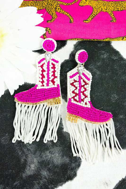 Nashville Hot Pink Boot with Tassels Jewelry/ Bride /Girls Trip