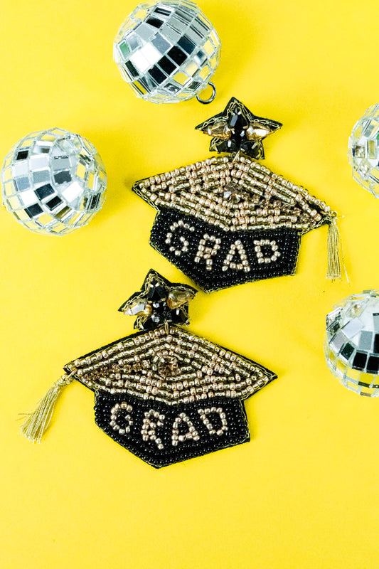 Graduation Hat and Tassel Seed Bead Jewelry