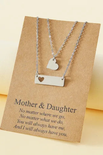 Stainless steel hollow heart mother daughter card necklace: Jewelry/MAMA