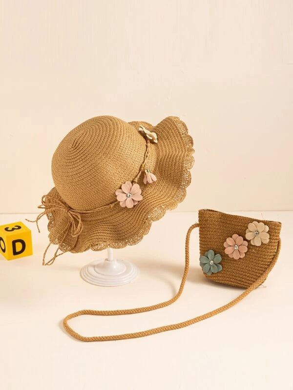 Little Girl Summer Straw Hat with matching Purse