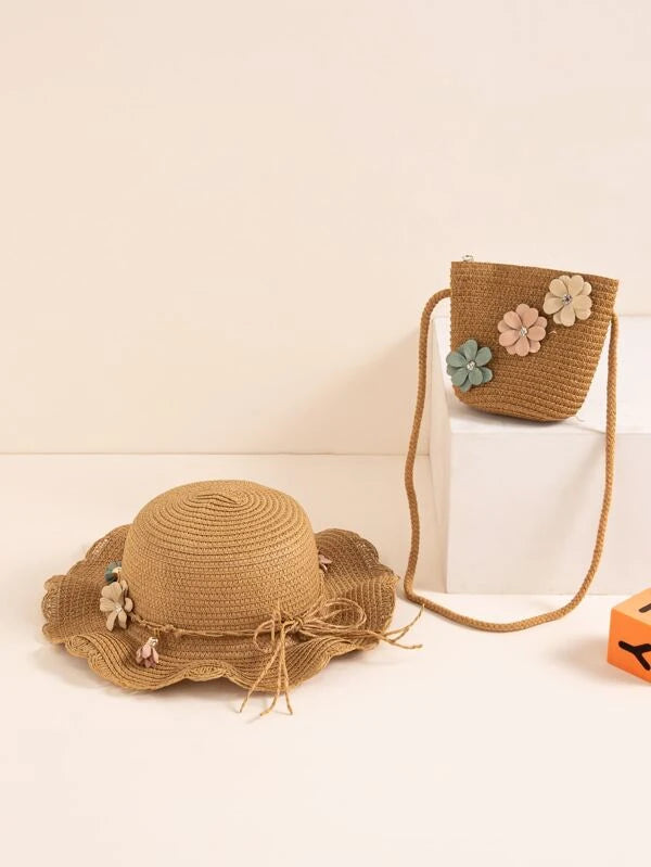 Little Girl Summer Straw Hat with matching Purse