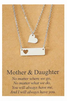 Stainless steel hollow heart mother daughter card necklace: Jewelry/MAMA