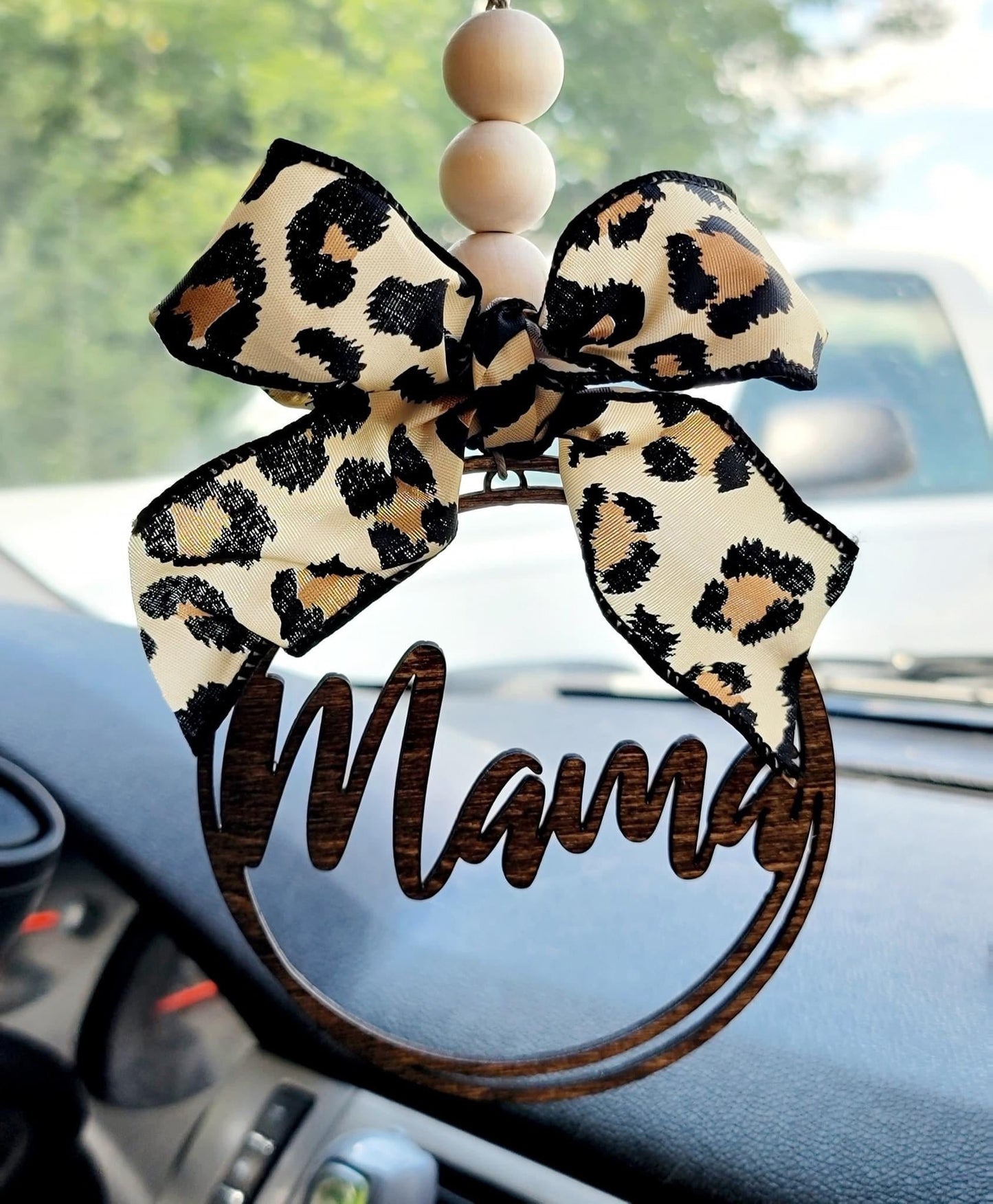 Car Charm Ornament MAMA WITH CHEETAH BOW WHERE APPLICABLE