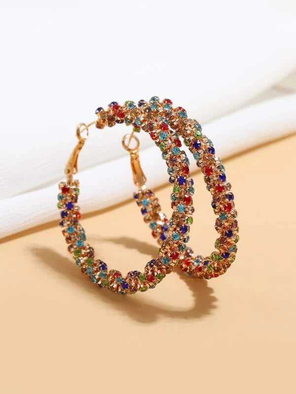 Rhinestone Decor Hoop Earrings/Jewelry