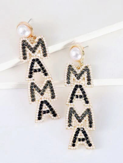 Black Rhinestone MAMA Ear Rings/Jewelry