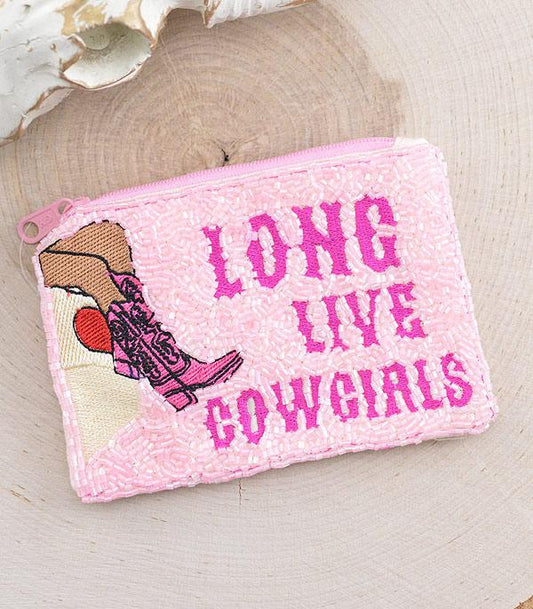 Long Live the Cowgirls Pink Seed Bead Coin Purse/Bag