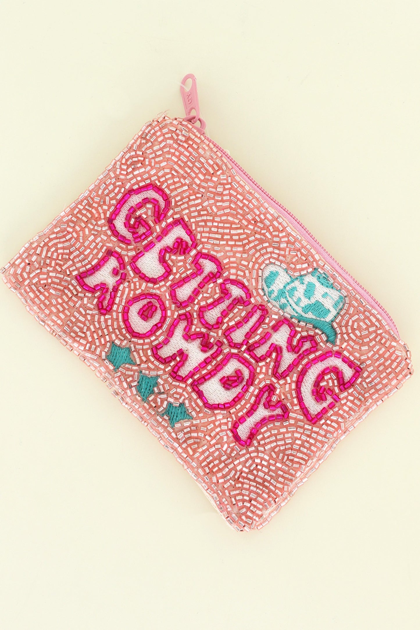 GETTING ROWDY COWBOY HAT BEADED ZIPPER COIN BAG/PURSE/WRISTLET