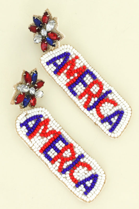 JEWELED AMERICA PATRIOTIC BEADED EARRINGS/JEWELRY