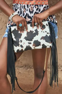 Western Tassel Cow Print Crossbody Bag/Purse