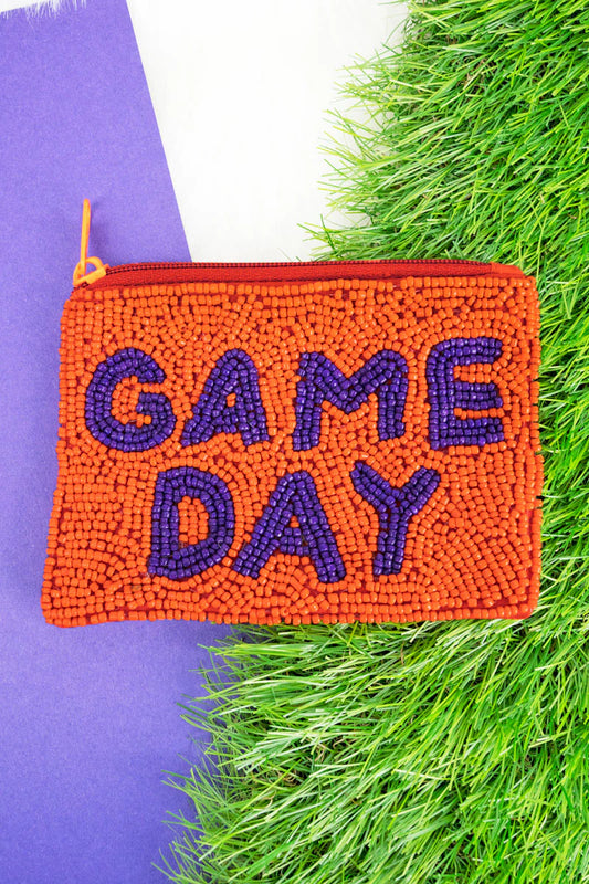 Orange and Purple Seed Bead Game Day Coin Purse/Bag/Game Day