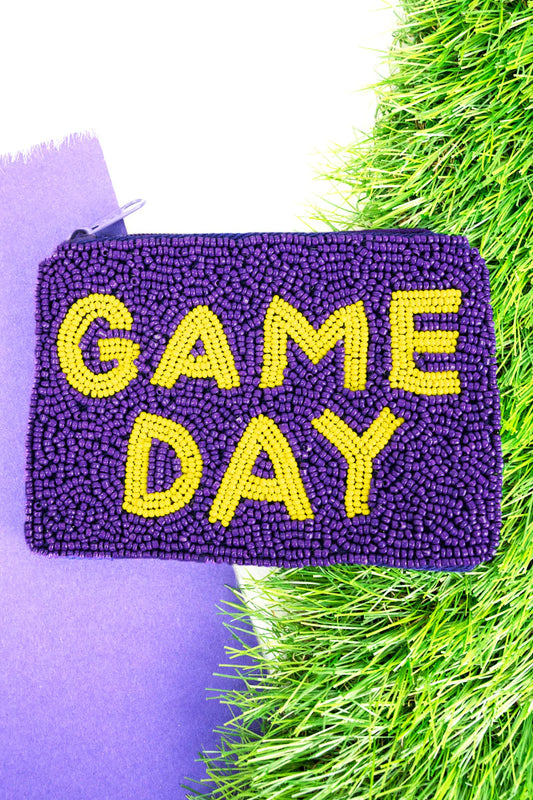 Purple and Gold Seed Bead Game Day Coin Purse/Bag
