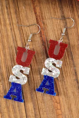 Patriotic Red, White & Blue Bling Drop Ear Rings: jewelry