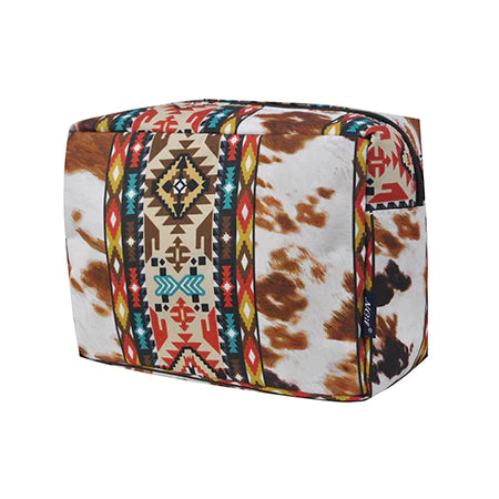 Tribal Cow Print Large Cosmetic Travel Pouch Bag