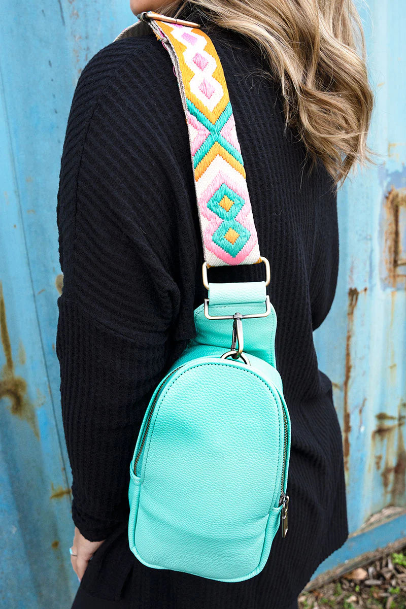 Aztec strap with this Beautiful Teal Sling Bag/Purse