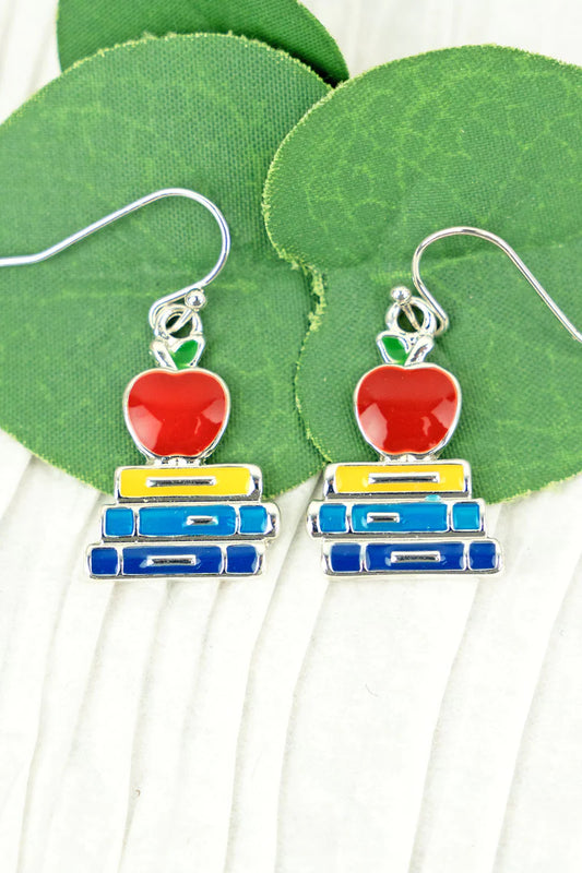 Stacked Books with Apple Dangle Jewelry/TEACHER