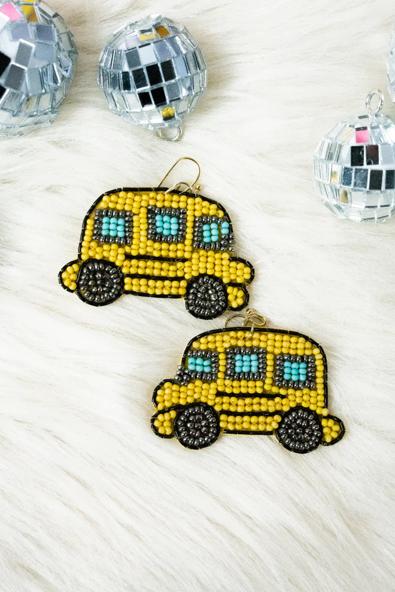 LITTLE YELLOW BUS SEED BEAD EARRINGS/JEWELRY