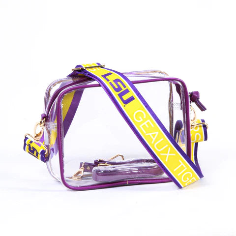 Clear Purse with Patterned Shoulder Straps - LSU/Purse/Game day