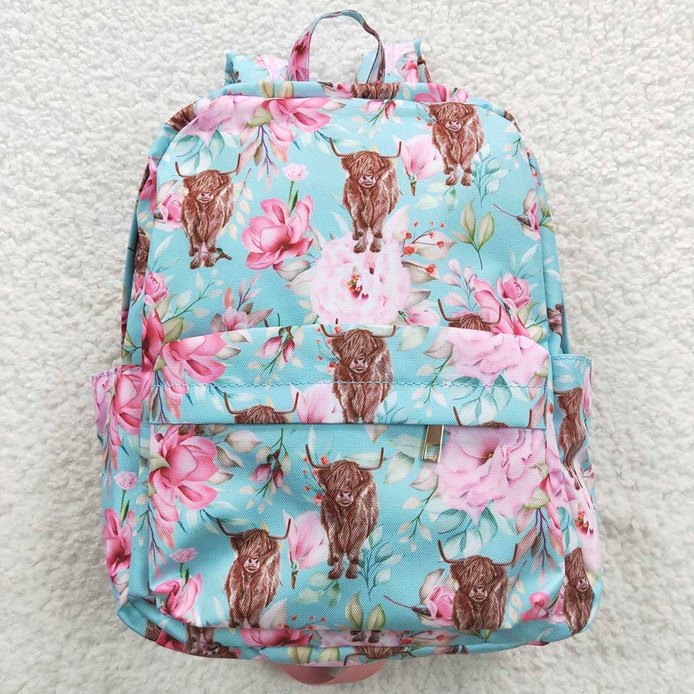 Baby Kids Children Highland Cows Flowers Back Bags/Back to School