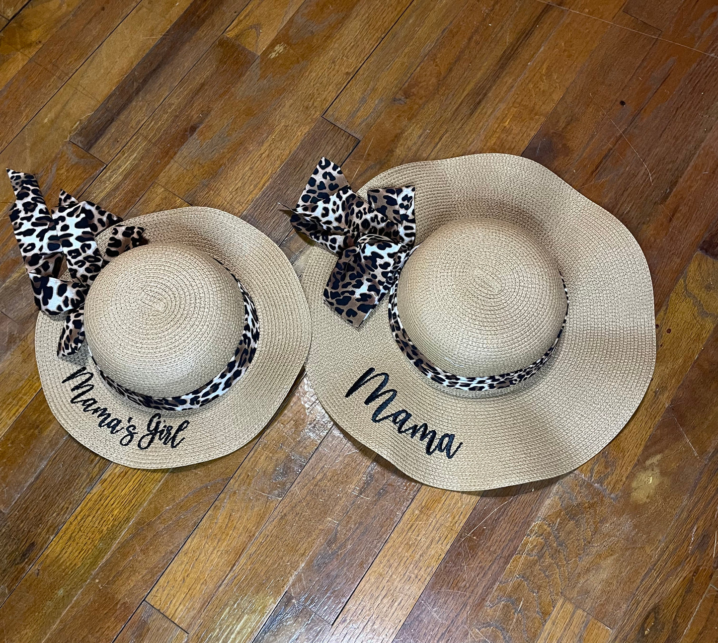 Leopard Mama and Mama's Girl Beach Straw Hats MAMA and MINI