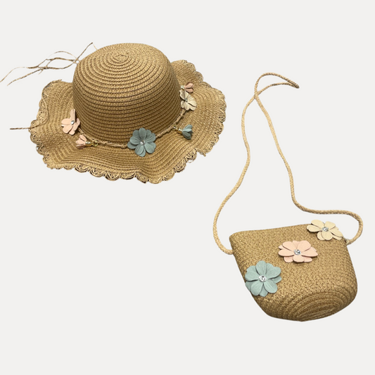 Little Girl Summer Straw Hat with matching Purse