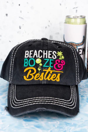 DISTRESSED BLACK 'BEACHES BOOZE & BESTIES' Hat