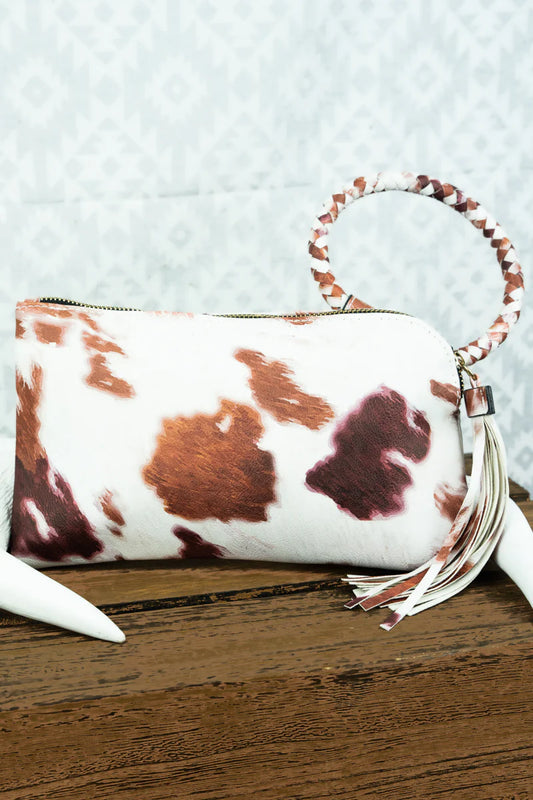 Brown Cow Print Wristlet