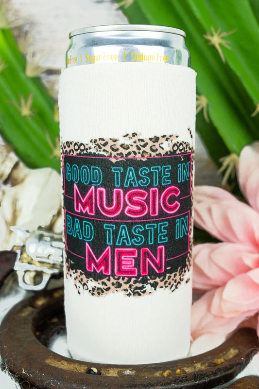 GOOD TASTE IN MUSIC BAD TASTE IN MEN SLIM CAN DRINK SLEEVE/BEACH